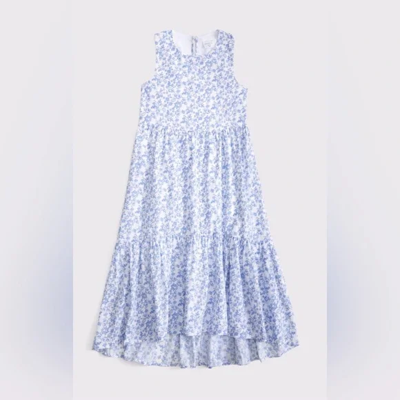 Abercrombie Kids Blue Poplin Tiered Maxi Dress Size 15-16 - Picture 1 of 12